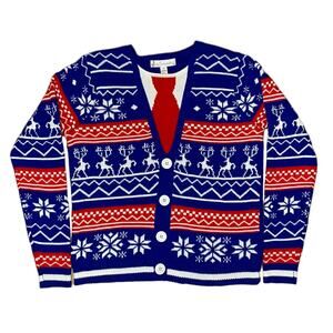 Jolly Sweaters Ugly Christmas Sweater Tie and Cardigan Size Large
